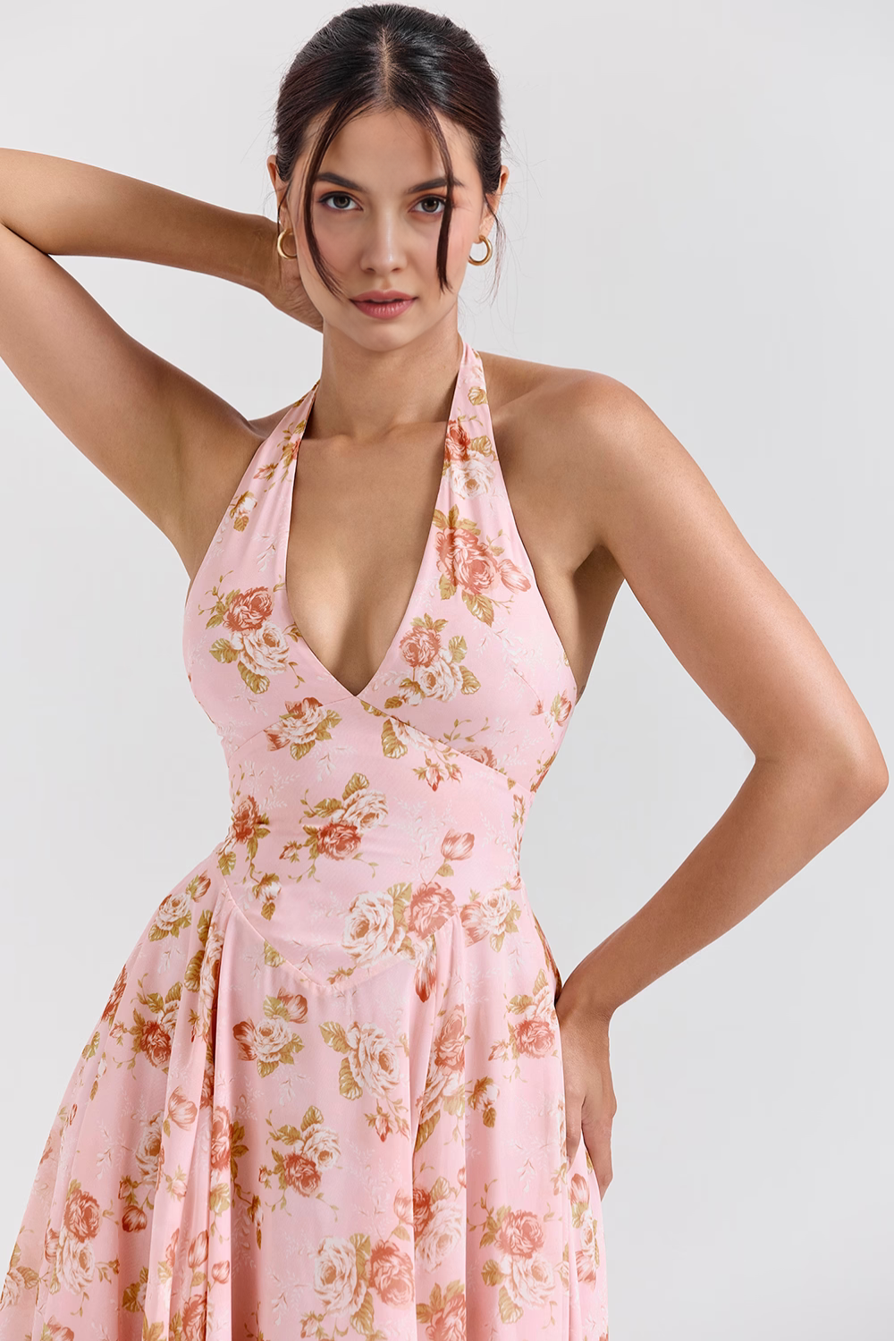 Rosé Flowers Midi Dress