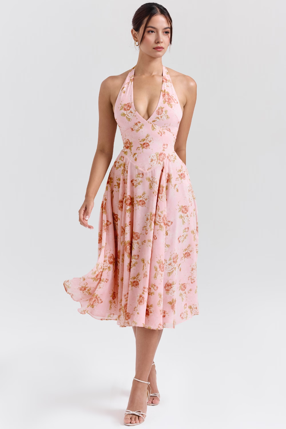 Rosé Flowers Midi Dress