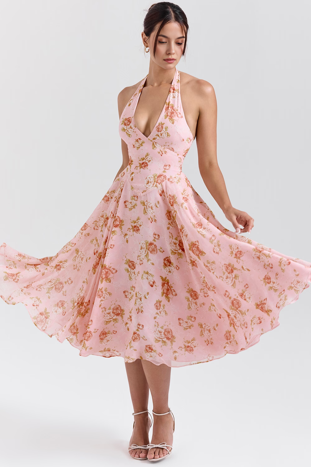 Rosé Flowers Midi Dress
