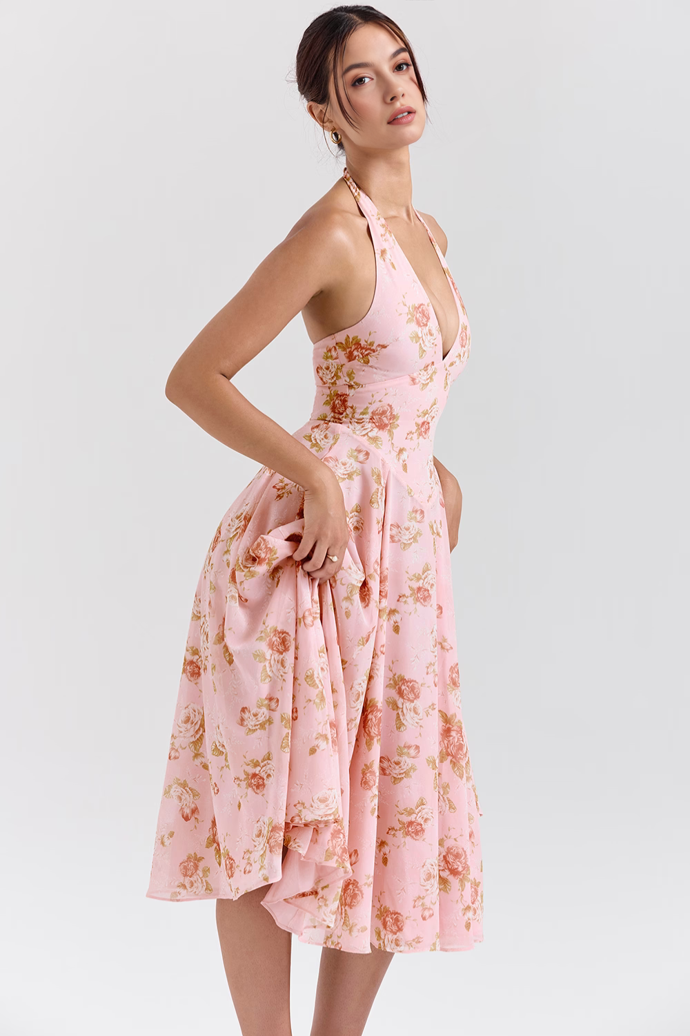 Rosé Flowers Midi Dress