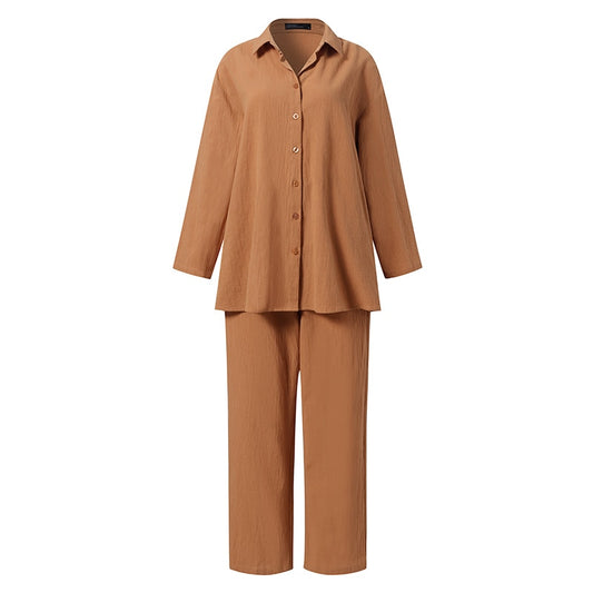 Solid Cotton Linen Women Suits Casual